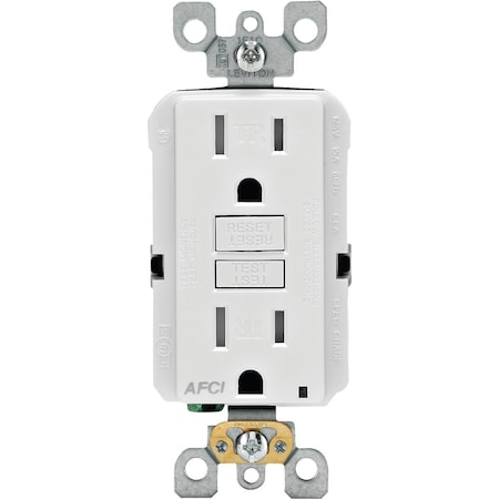 Leviton Straight Blade Receptacle, 5-15R, 15 A, 125V AC, 2 Pole, 3 Wire, Self-Grounded R32-AFTR1-0KW